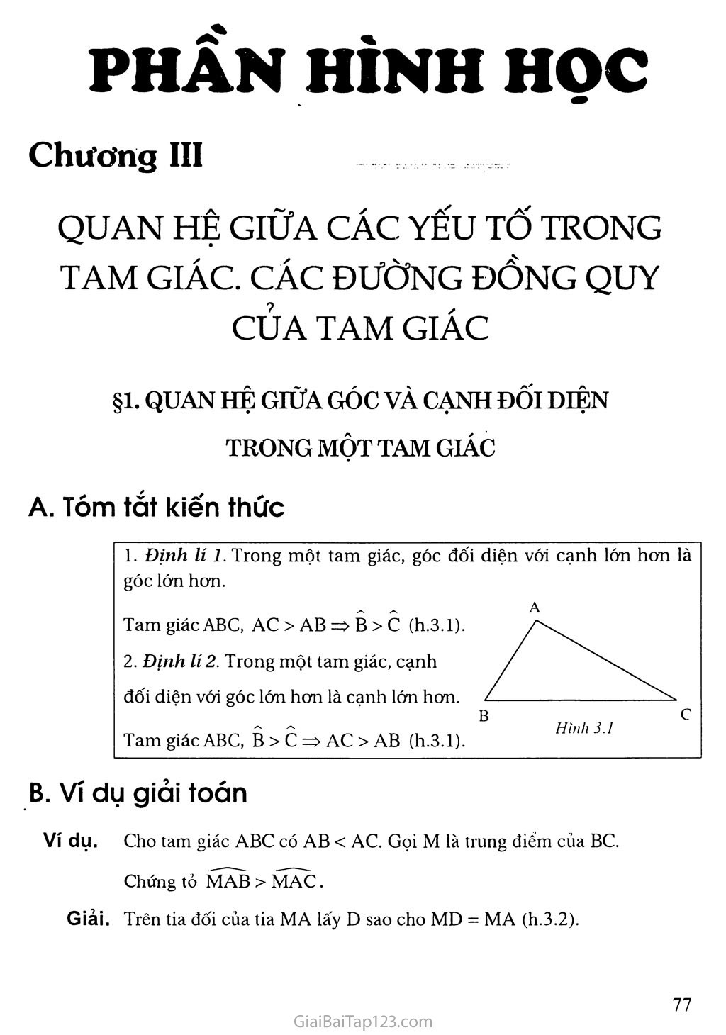 Bài 1. Quan hệ giữa góc và cạnh đối diện trong một tam giác trang 1