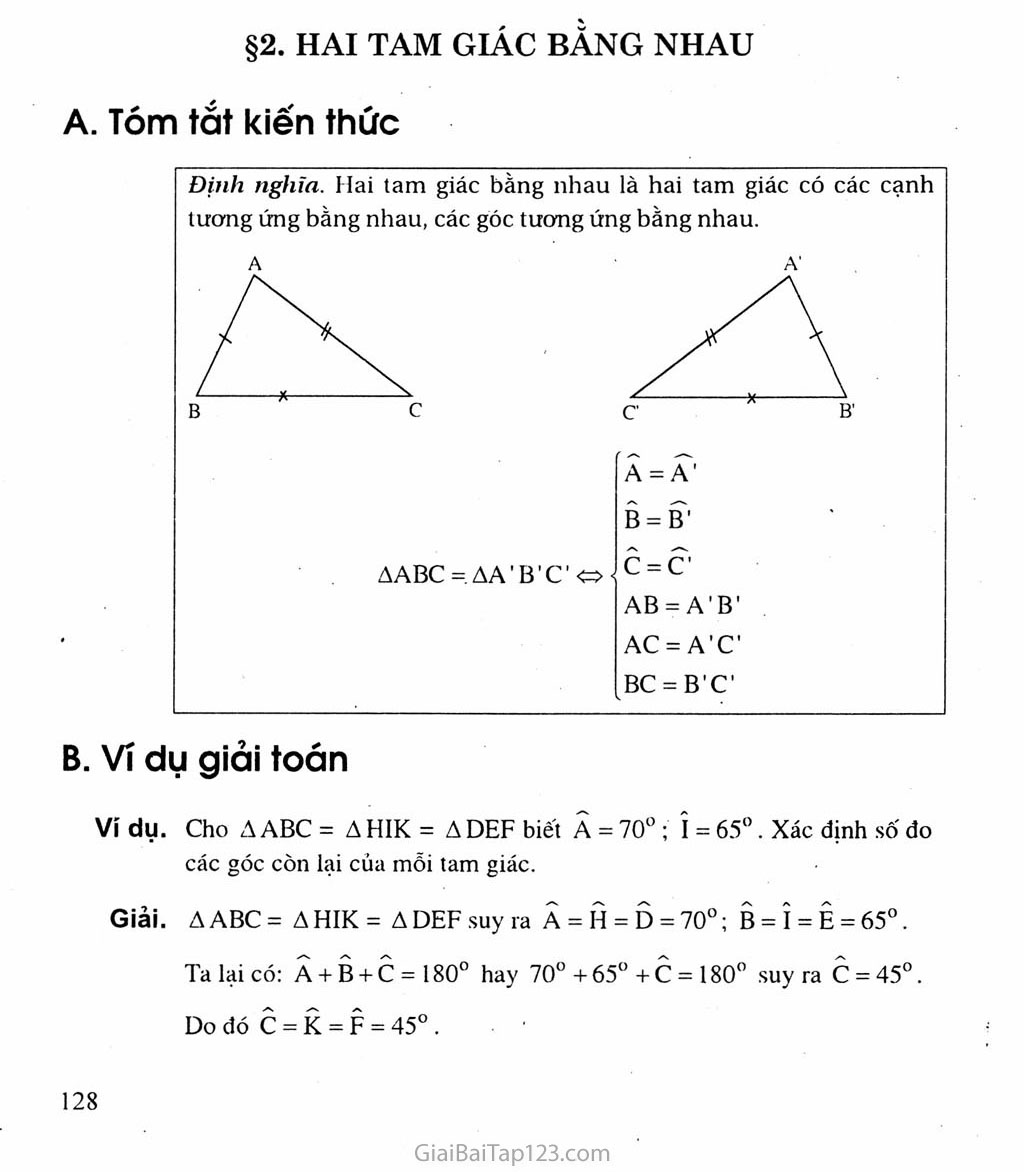 Bài 2. Hai tam giác bằng nhau trang 1