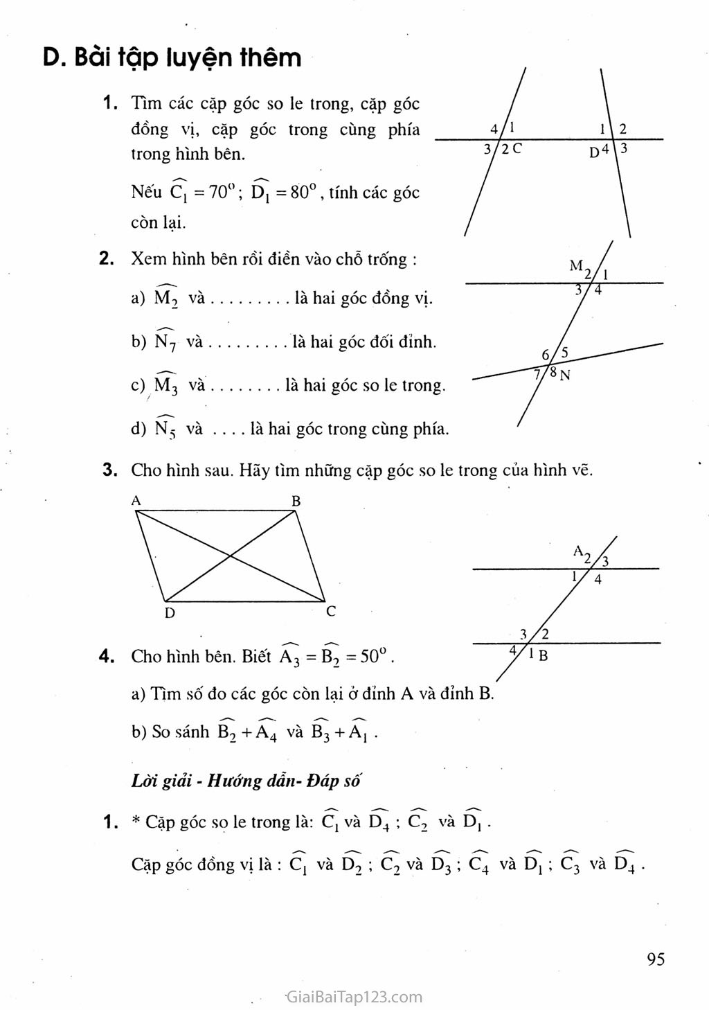 Bài 3. Các góc tạo bởi một đường thẳng cắt hai đường thẳng trang 3