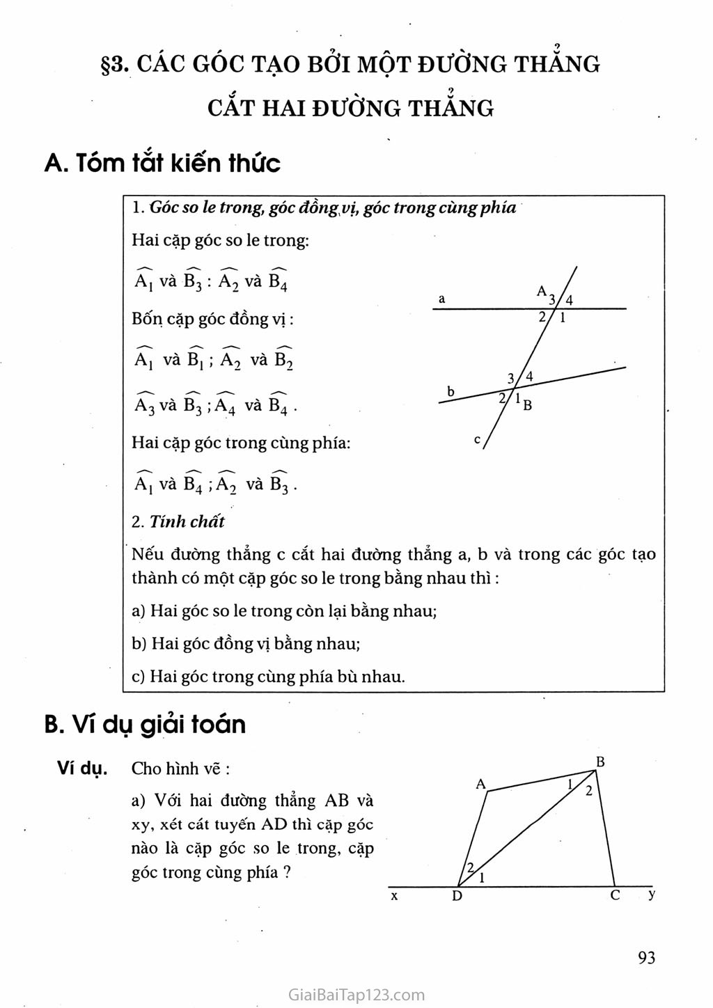 Bài 3. Các góc tạo bởi một đường thẳng cắt hai đường thẳng trang 1