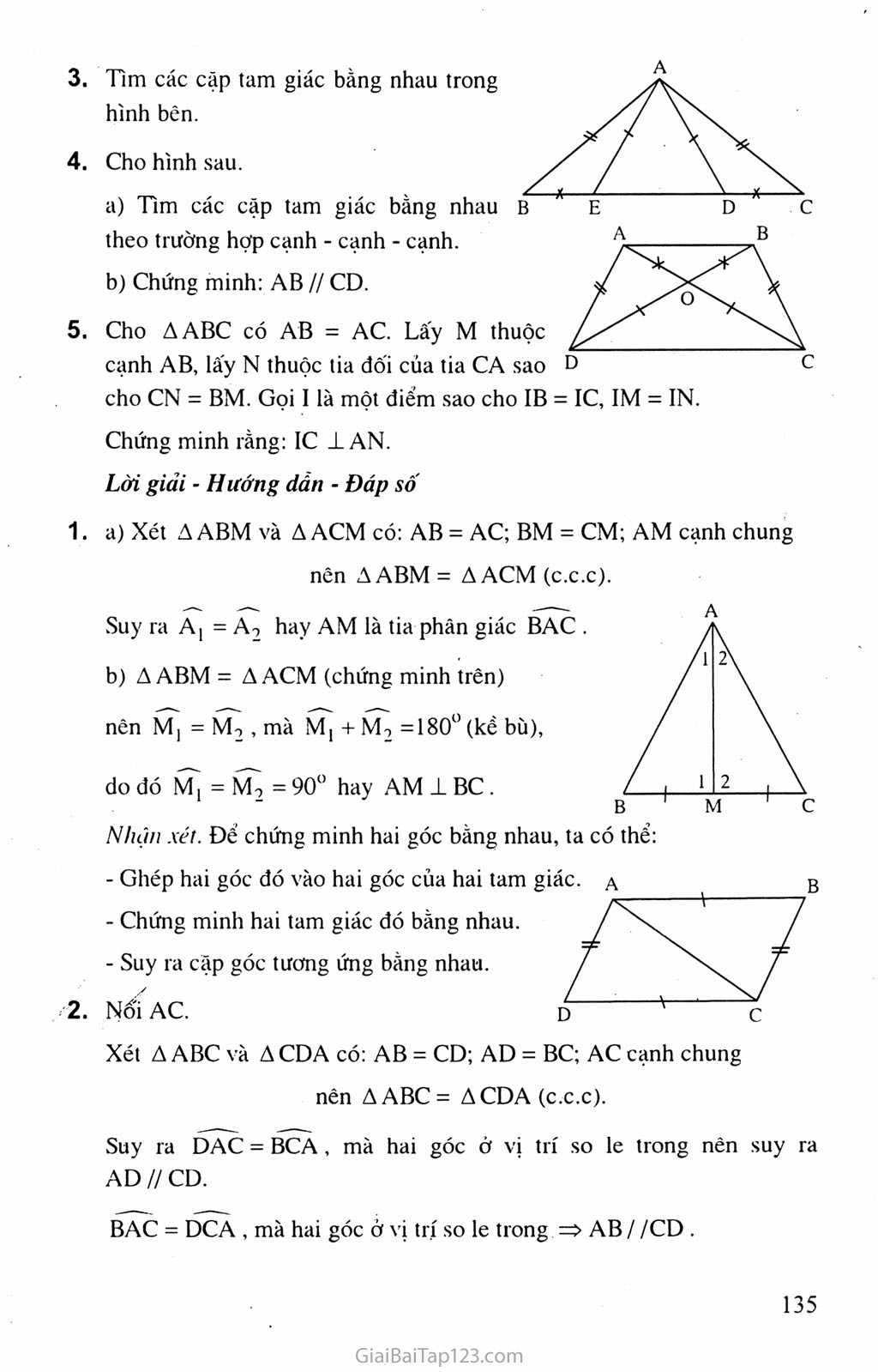 Bài 3. Trường hợp bằng nhau thứ nhất của tam giác: cạnh - cạnh - cạnh (c.c.c) trang 5