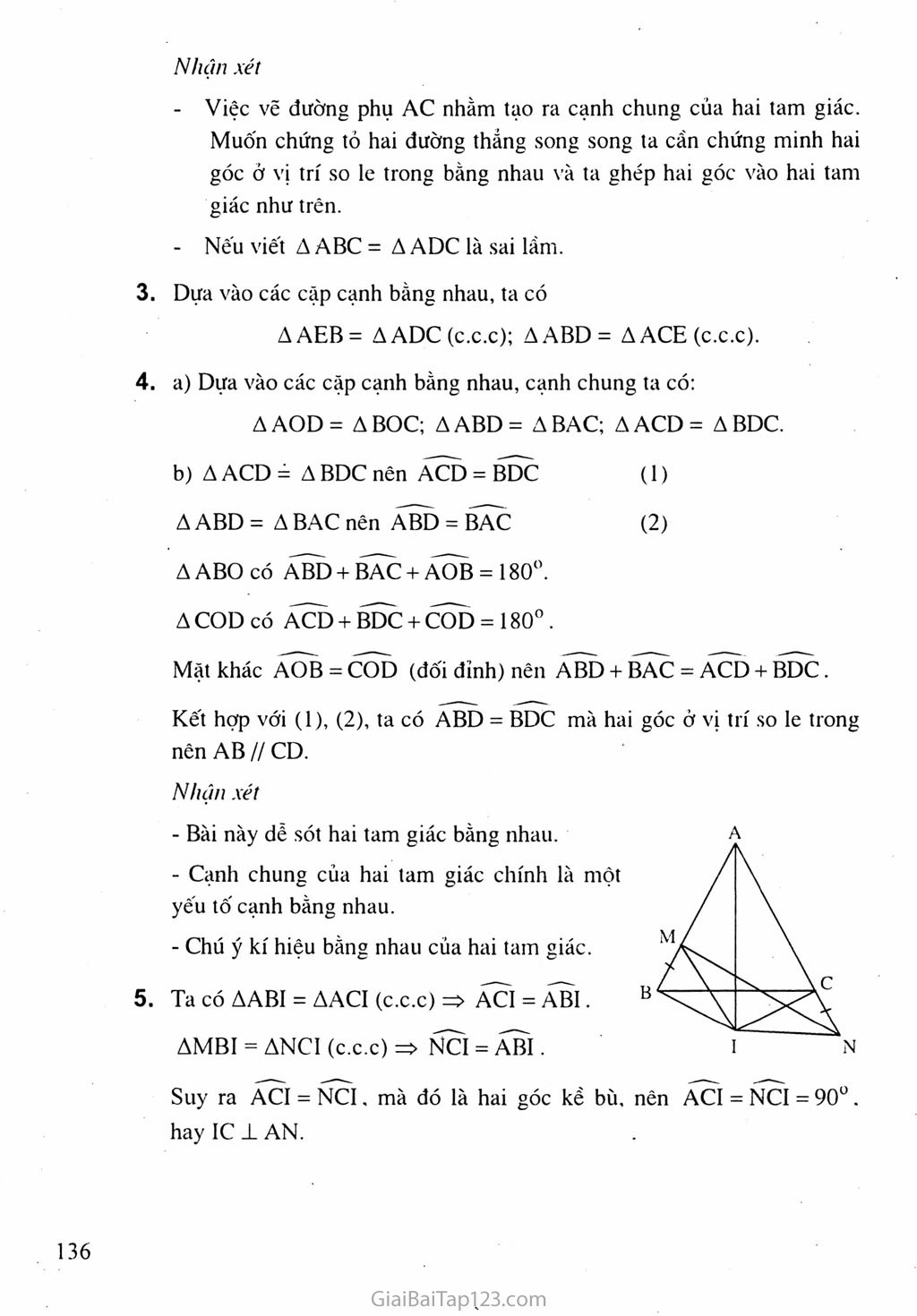 Bài 3. Trường hợp bằng nhau thứ nhất của tam giác: cạnh - cạnh - cạnh (c.c.c) trang 6