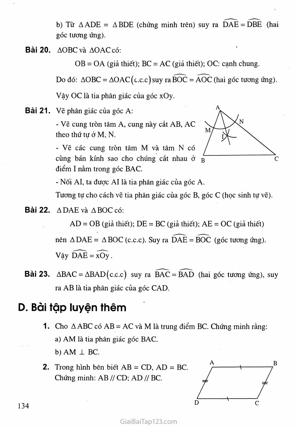 Bài 3. Trường hợp bằng nhau thứ nhất của tam giác: cạnh - cạnh - cạnh (c.c.c) trang 4