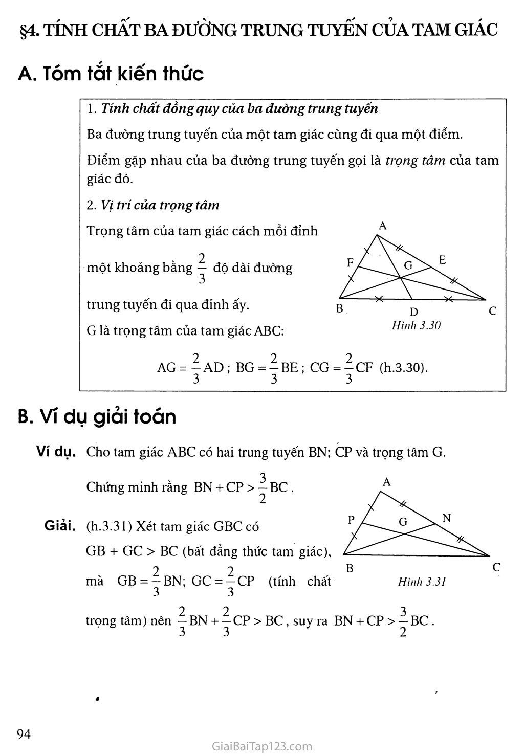 Giải toán 7 Bài 4. Tình chất ba đường trung tuyến của tam giác