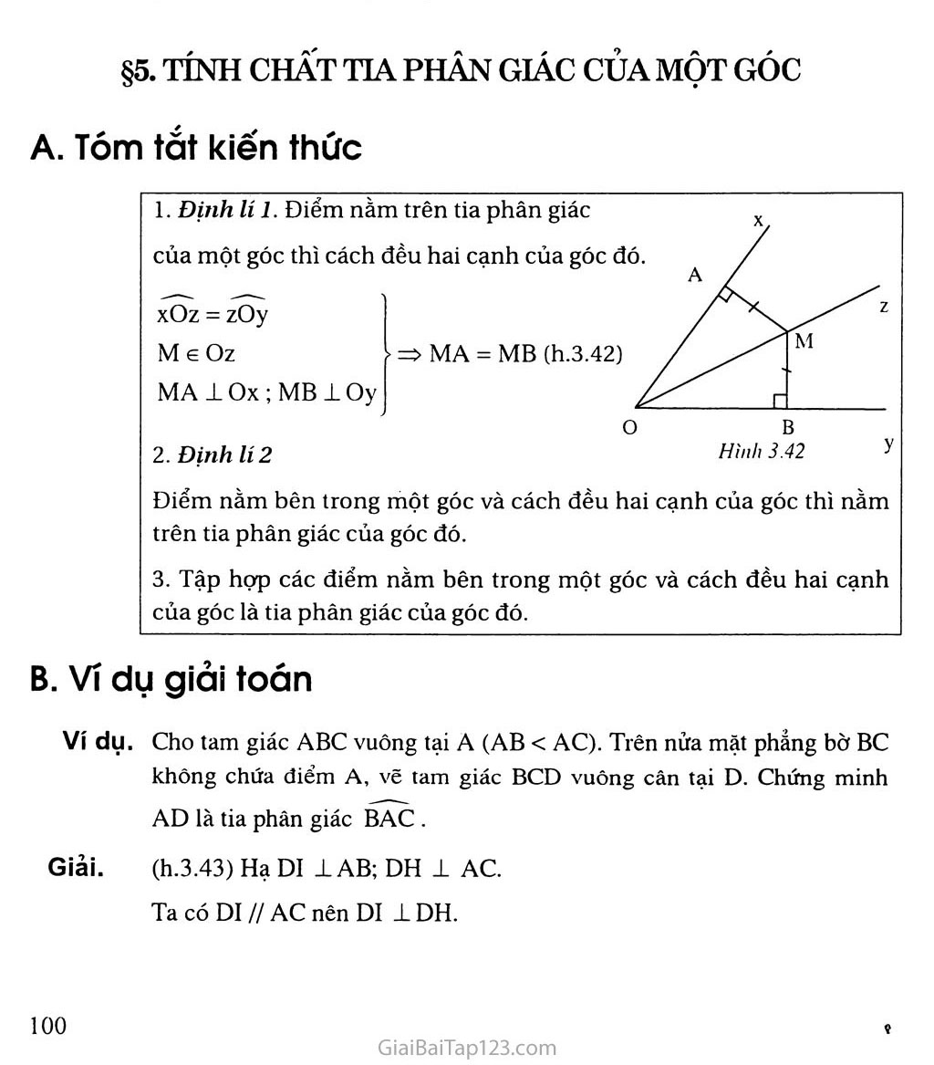 Giải toán 7 Bài 5. Tính hóa học tia phân giác của một góc