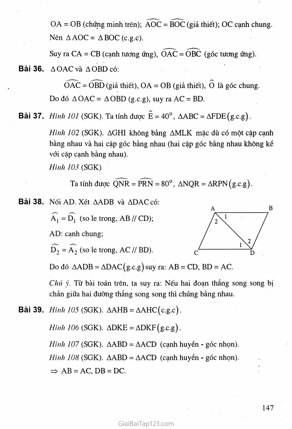 Bài 5. Trường hợp bằng nhau thứ ba của tam giác: góc - cạnh - góc (g.c.g) trang 4