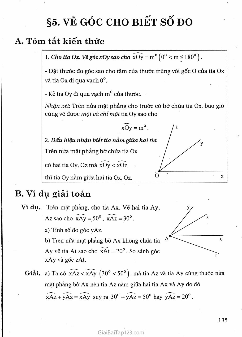 Bài 5. Vẽ góc cho biết số đo trang 1