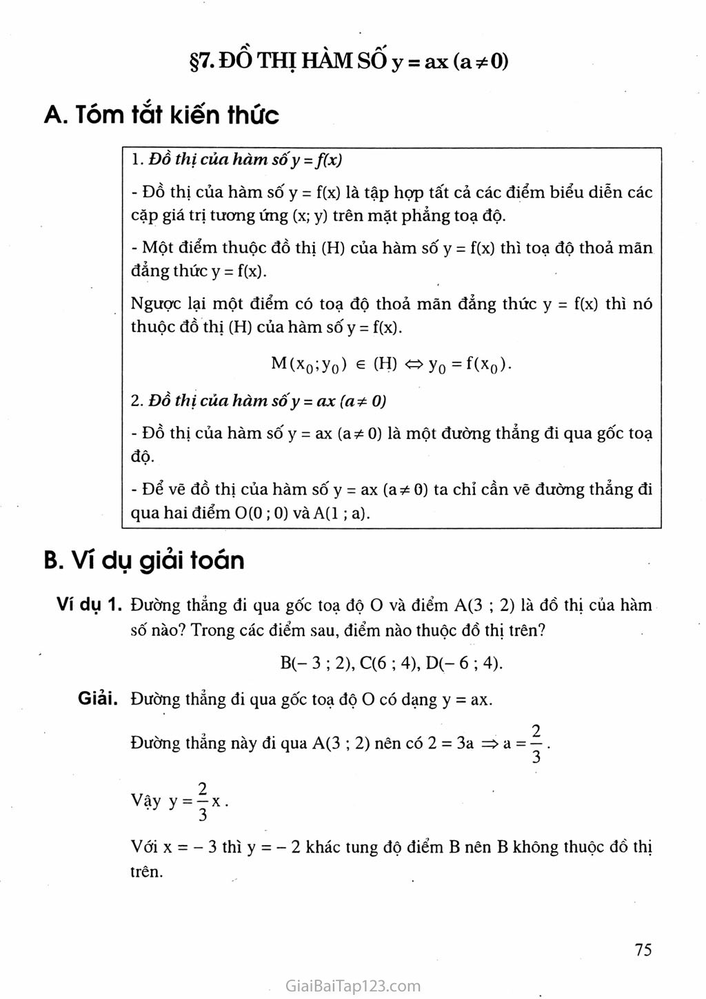 Bài 7. Đồ thị của hàm số y= ax (a ≠ 0) trang 1