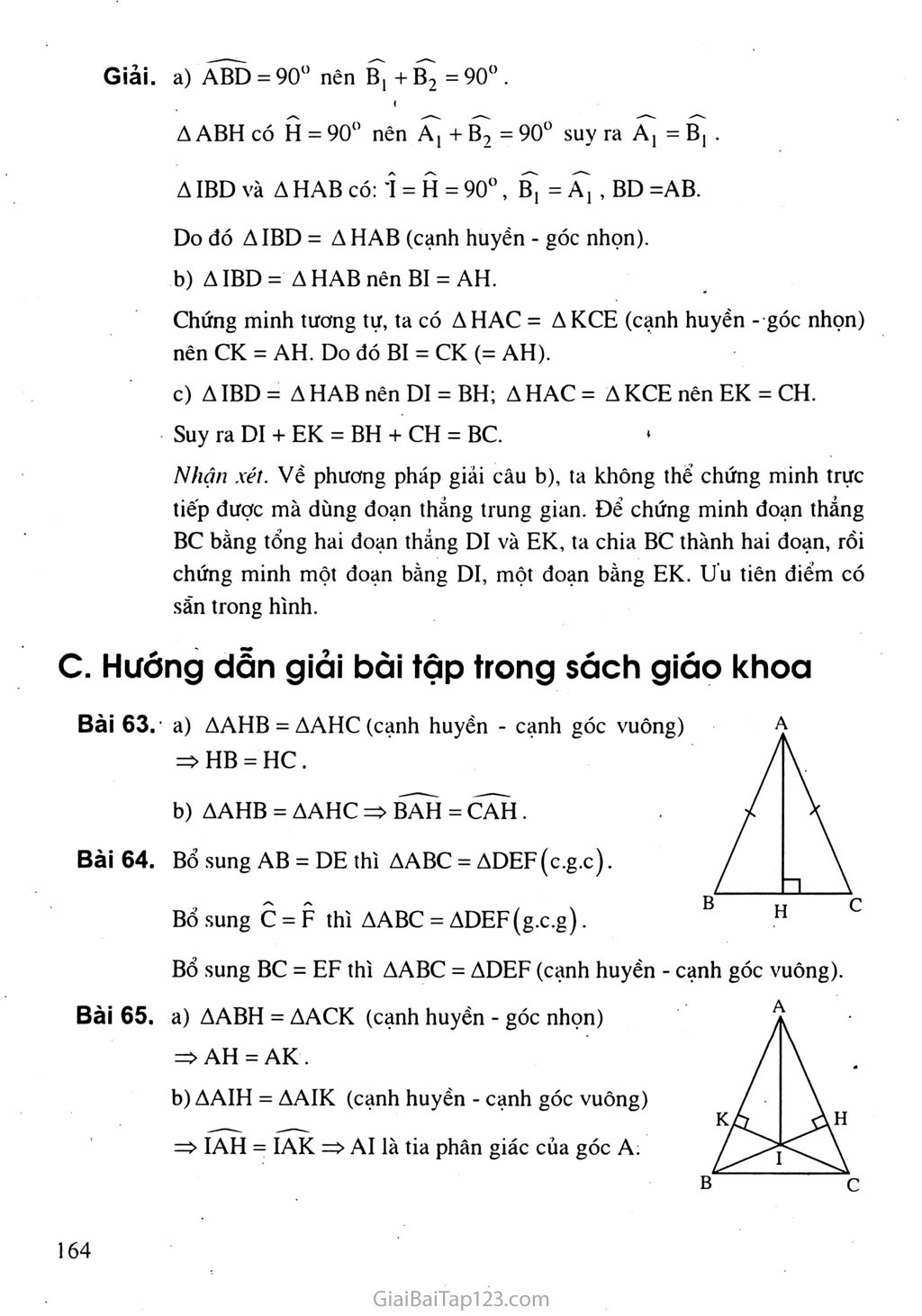 Bài 8. Các trường hợp bằng nhau của tam giác vuông trang 2