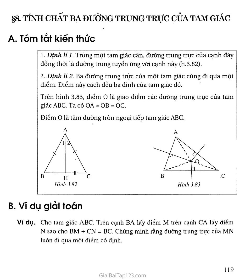 Giải toán 7 Bài 8. Tình chất ba đường trung trực của một tam giác