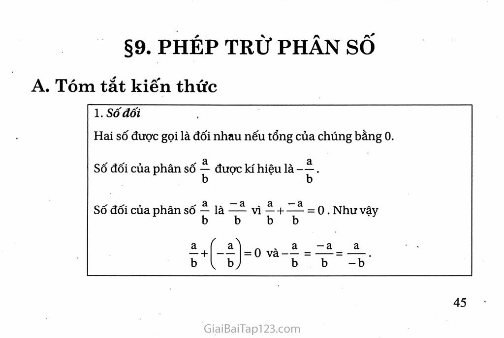 Giải toán 6 Bài 9. Phép trừ phân số