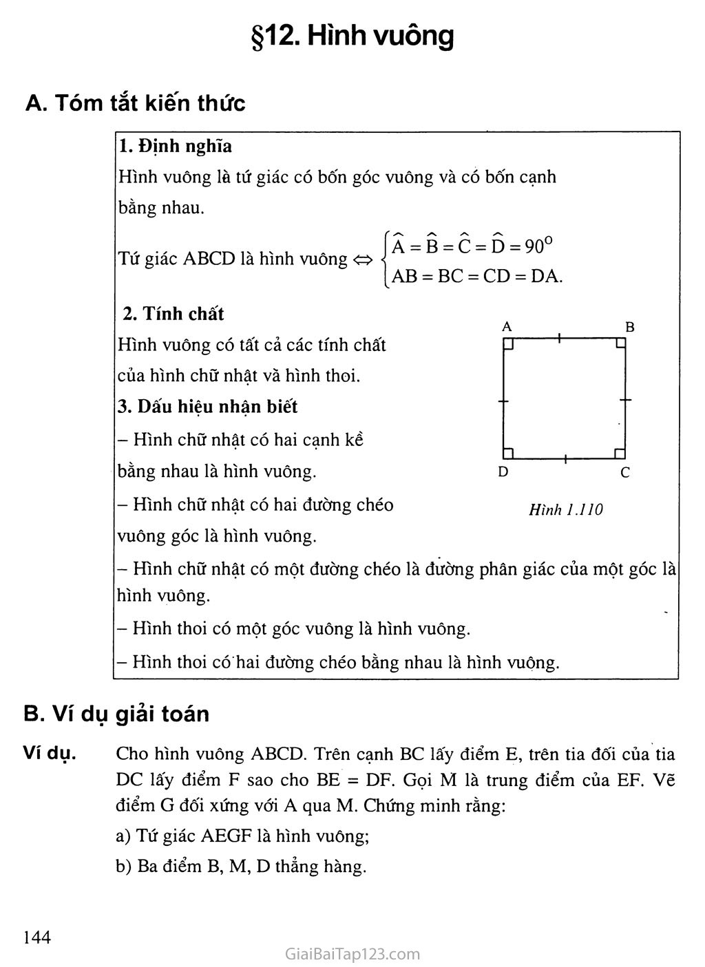Giải toán 8 Bài 12. Hình vuông