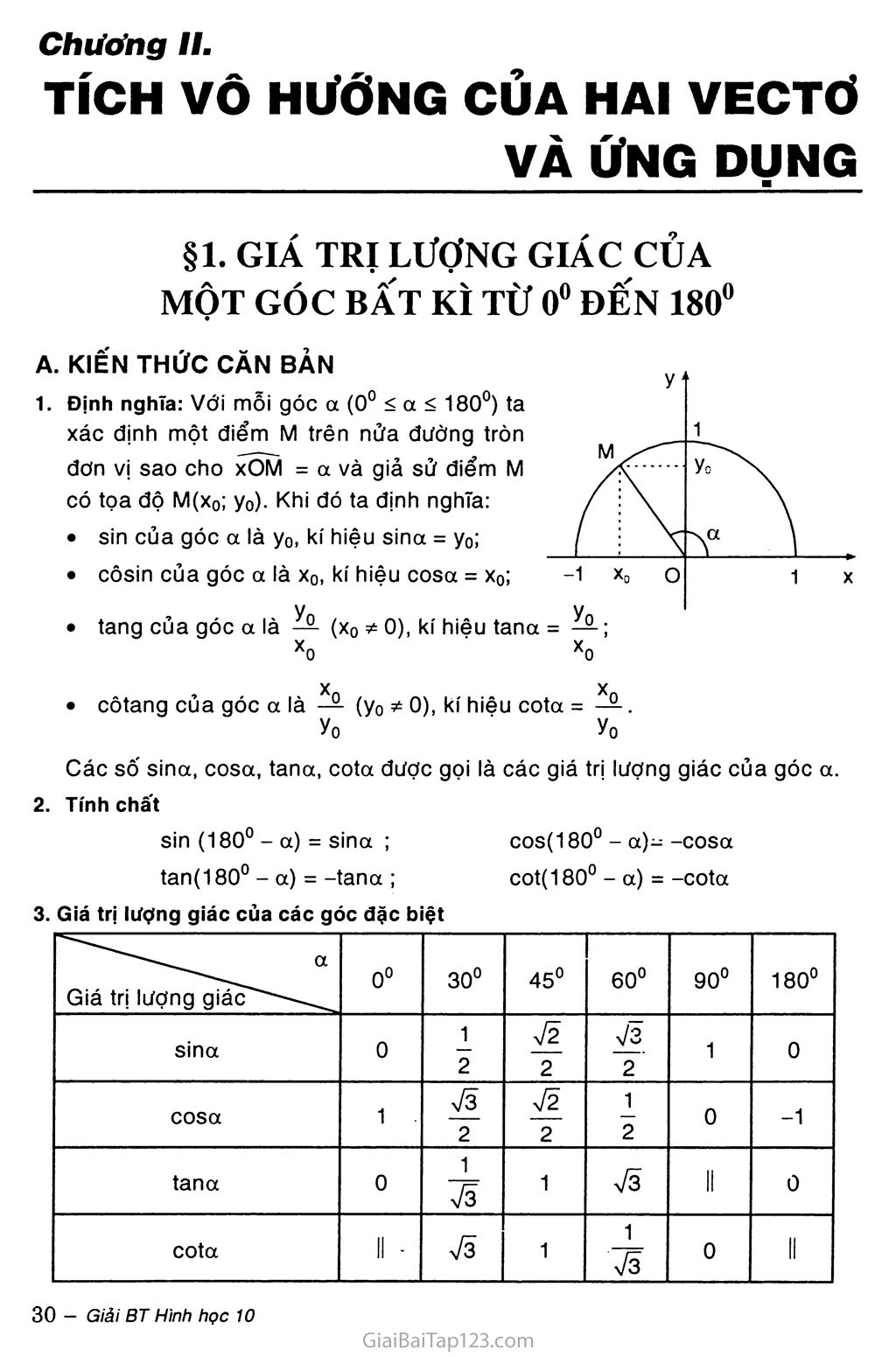 Bài 1. Giá trị lượng giác của một góc bất kỳ từ 0 độ đến 180 độ trang 1