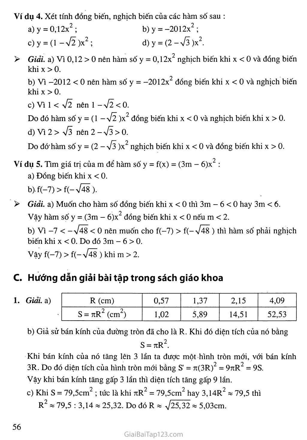 Bài 1. Hàm số y = ax2 (a ≠ 0) trang 3