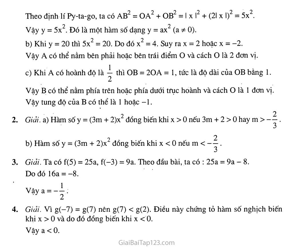 Bài 1. Hàm số y = ax2 (a ≠ 0) trang 5