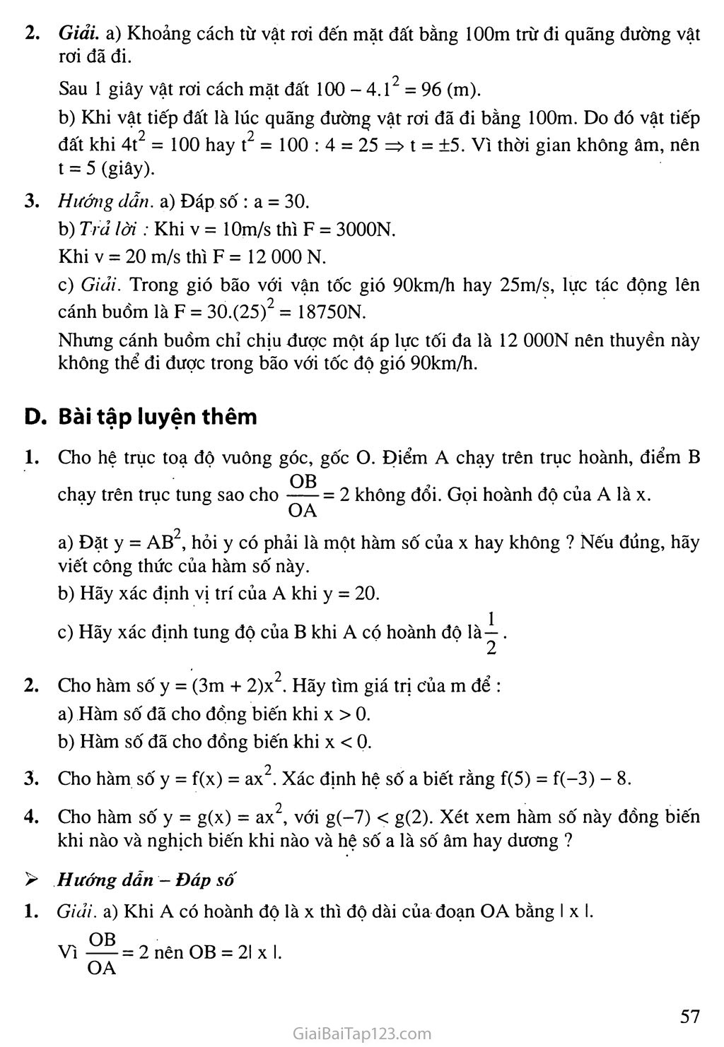 Bài 1. Hàm số y = ax2 (a ≠ 0) trang 4