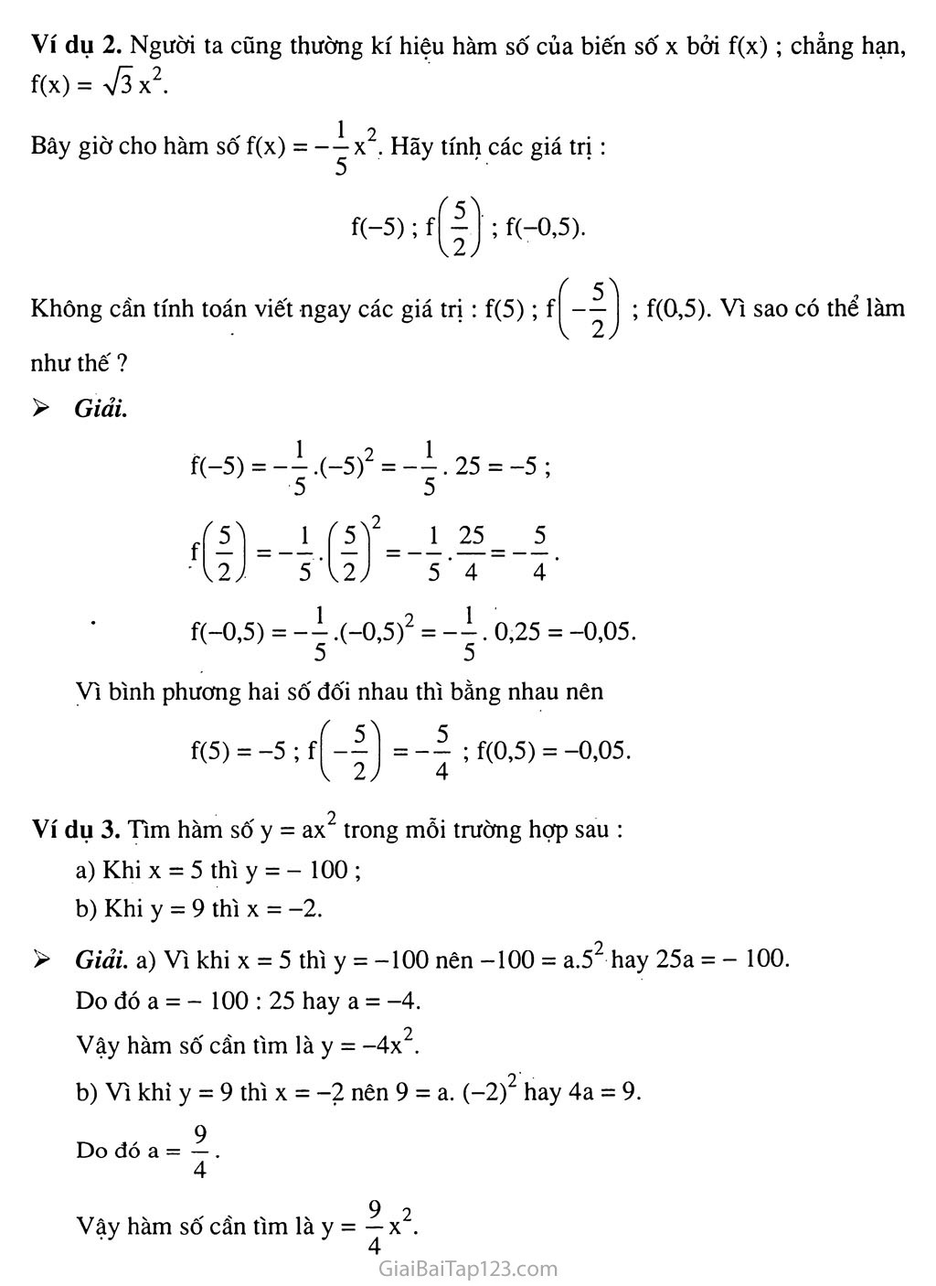 Bài 1. Hàm số y = ax2 (a ≠ 0) trang 2