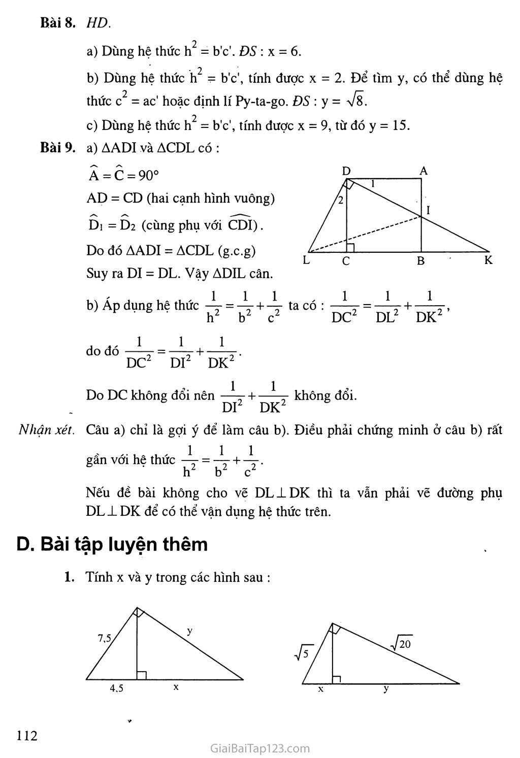 Bài 1. Một số hệ thức về cạnh và đường cao trong tam giác vuông trang 4