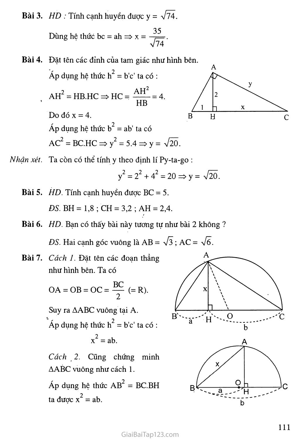 Bài 1. Một số hệ thức về cạnh và đường cao trong tam giác vuông trang 3
