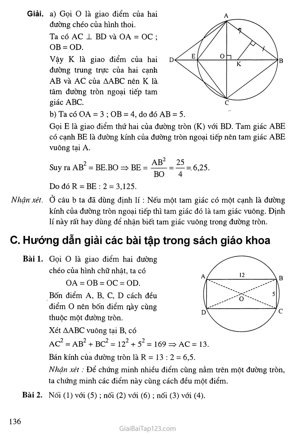 Giải toán 9 Bài 1. Sự xác định đường tròn. Tính chất đối xứng của ...