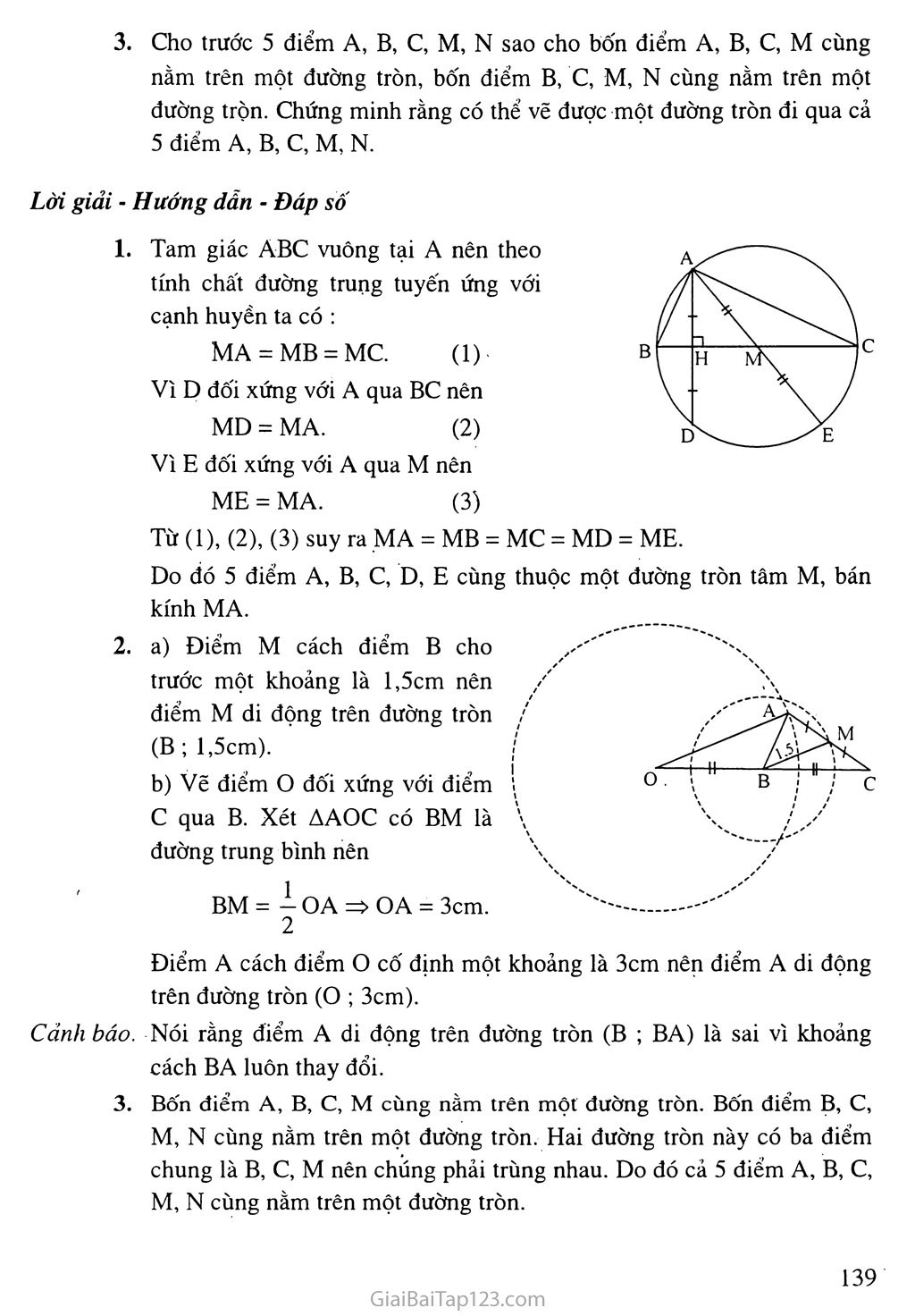Bài 1. Sự xác định đường tròn. Tính chất đối xứng của đường tròn trang 5
