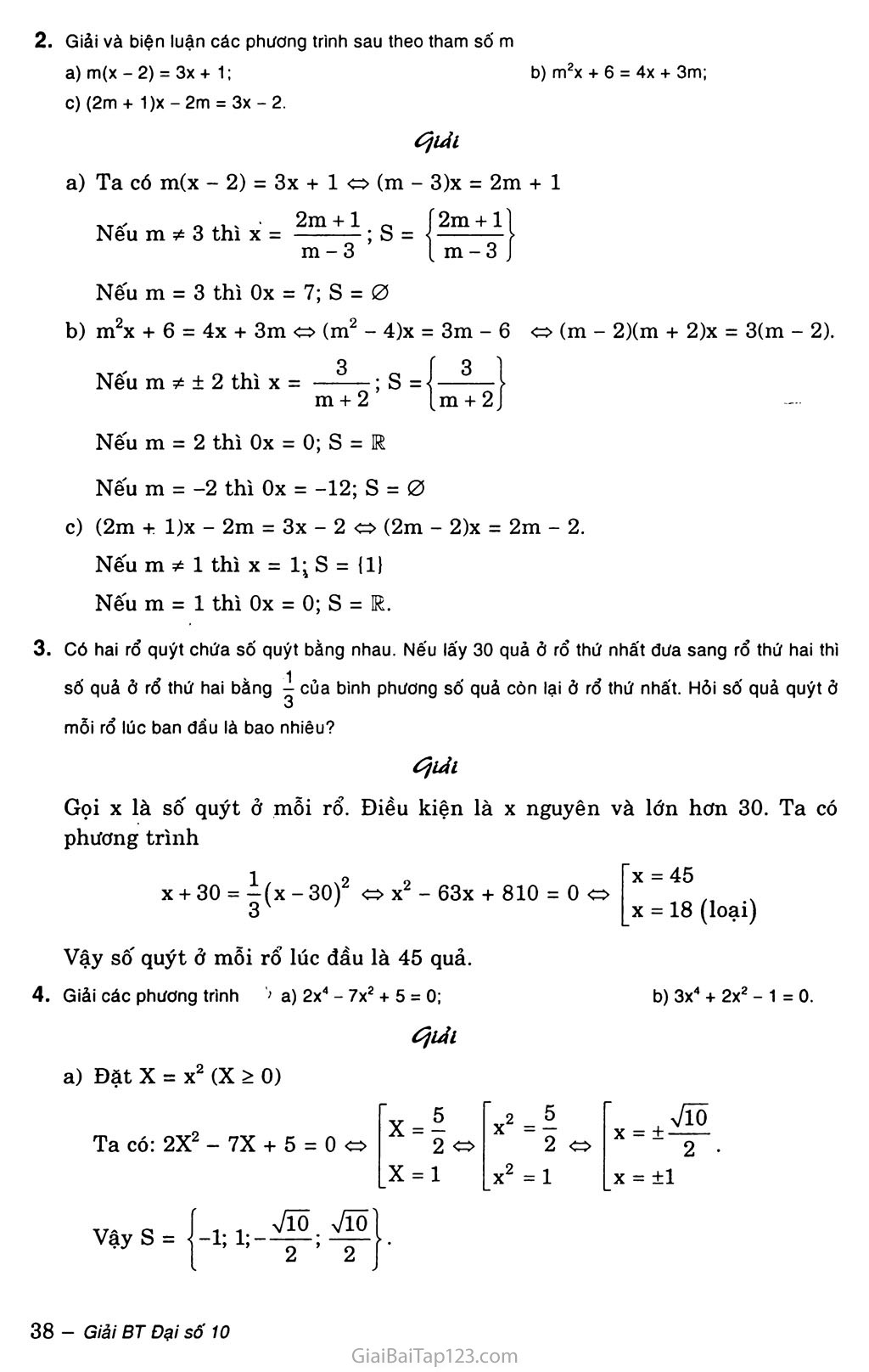 Bài 2. Phương trình quy về phương trình bậc nhất, phương trình bậc hai trang 3
