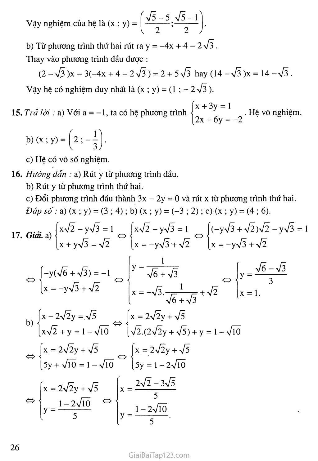 Bài 3. Giải hệ phương trình bằng phương pháp thế trang 5