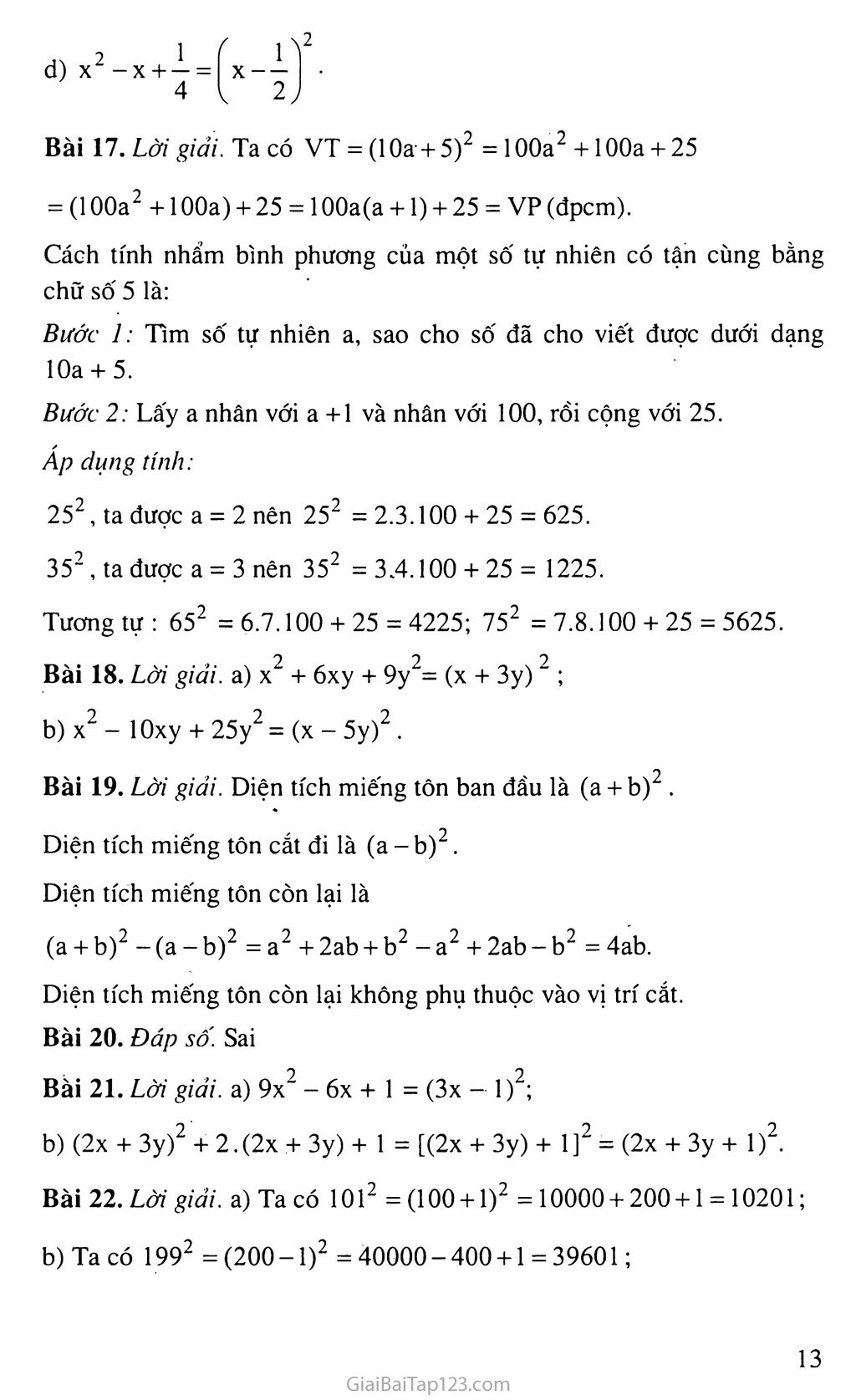 Giải toán 8 Bài 3. Những hằng đẳng thức đáng nhớ