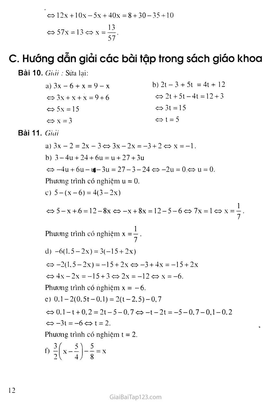 Bài 3. Phương trình đưa được về dạng ax + b = 0 trang 3