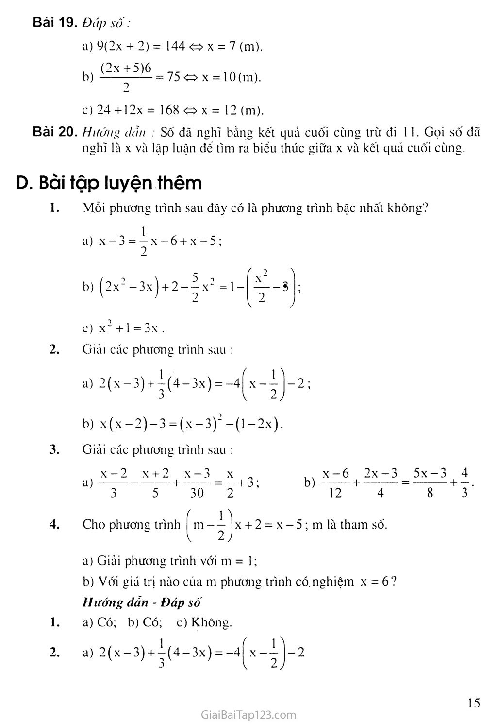 Bài 3. Phương trình đưa được về dạng ax + b = 0 trang 6