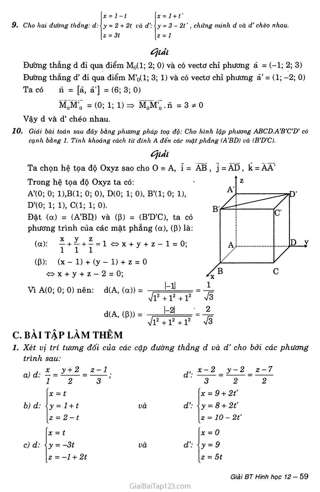 Bài 3. Phương trình đường thẳng trong không gian trang 8