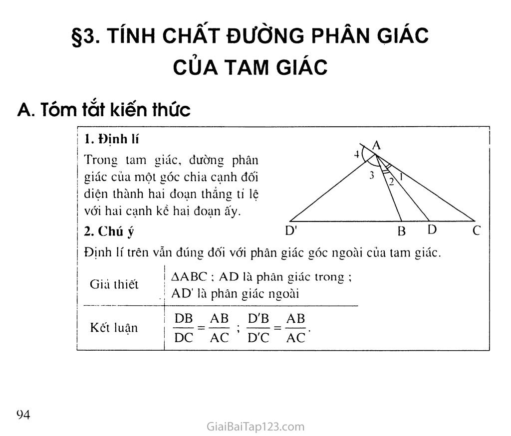 Giải toán 8 Bài 3. Tính hóa học lối phân giác của tam giác