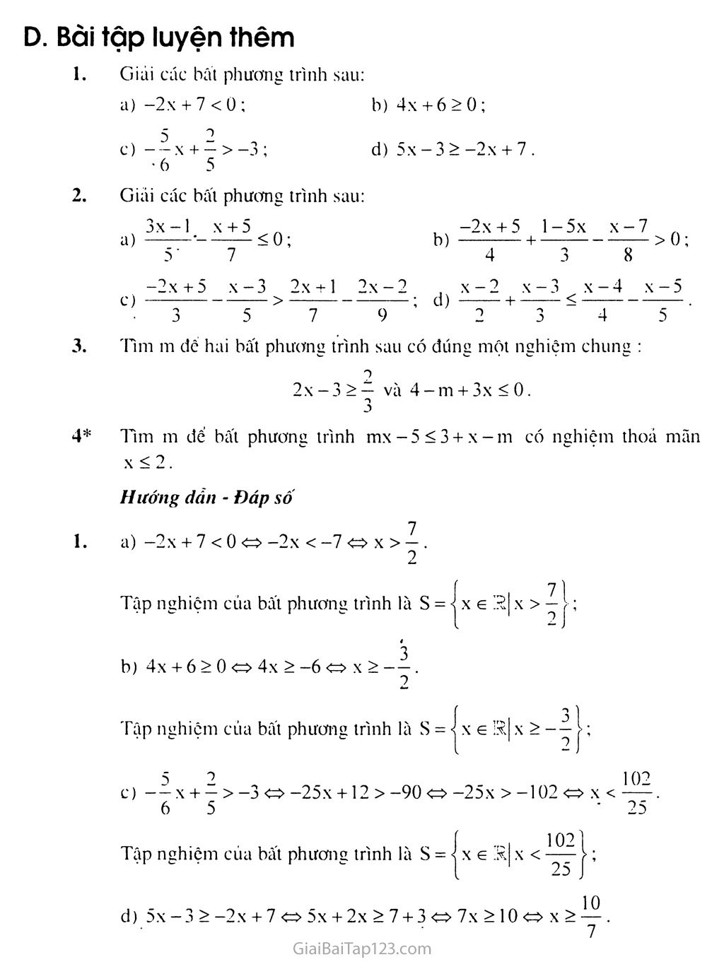 Bài 4. Bất phương trình bậc nhất một ẩn trang 7
