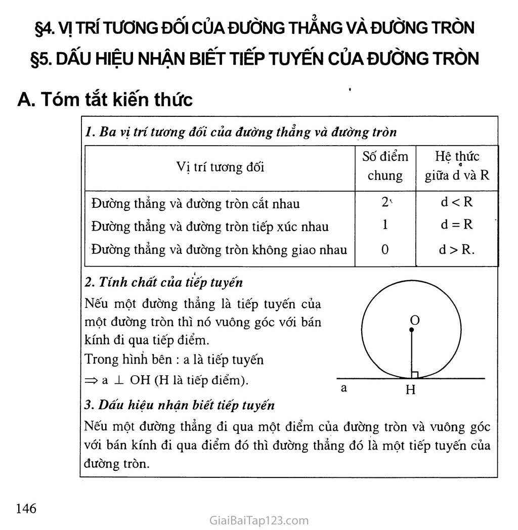 Bài 4. Vi trí tương đối của đường thẳng và đường tròn + 
Bài 5. Dấu hiệu nhận biết tiếp tuyến của đường tròn trang 1