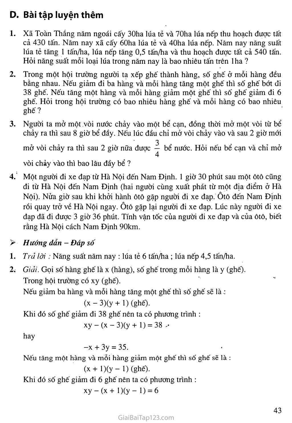 Bài 5. Giải bài toán bằng cách lập hệ phương trình trang 8