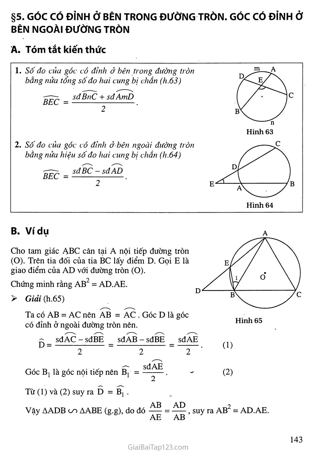 Bài 5. Góc có đỉnh ở bên trong đường tròn. Góc có đỉnh ở bên ngoài đường tròn trang 1