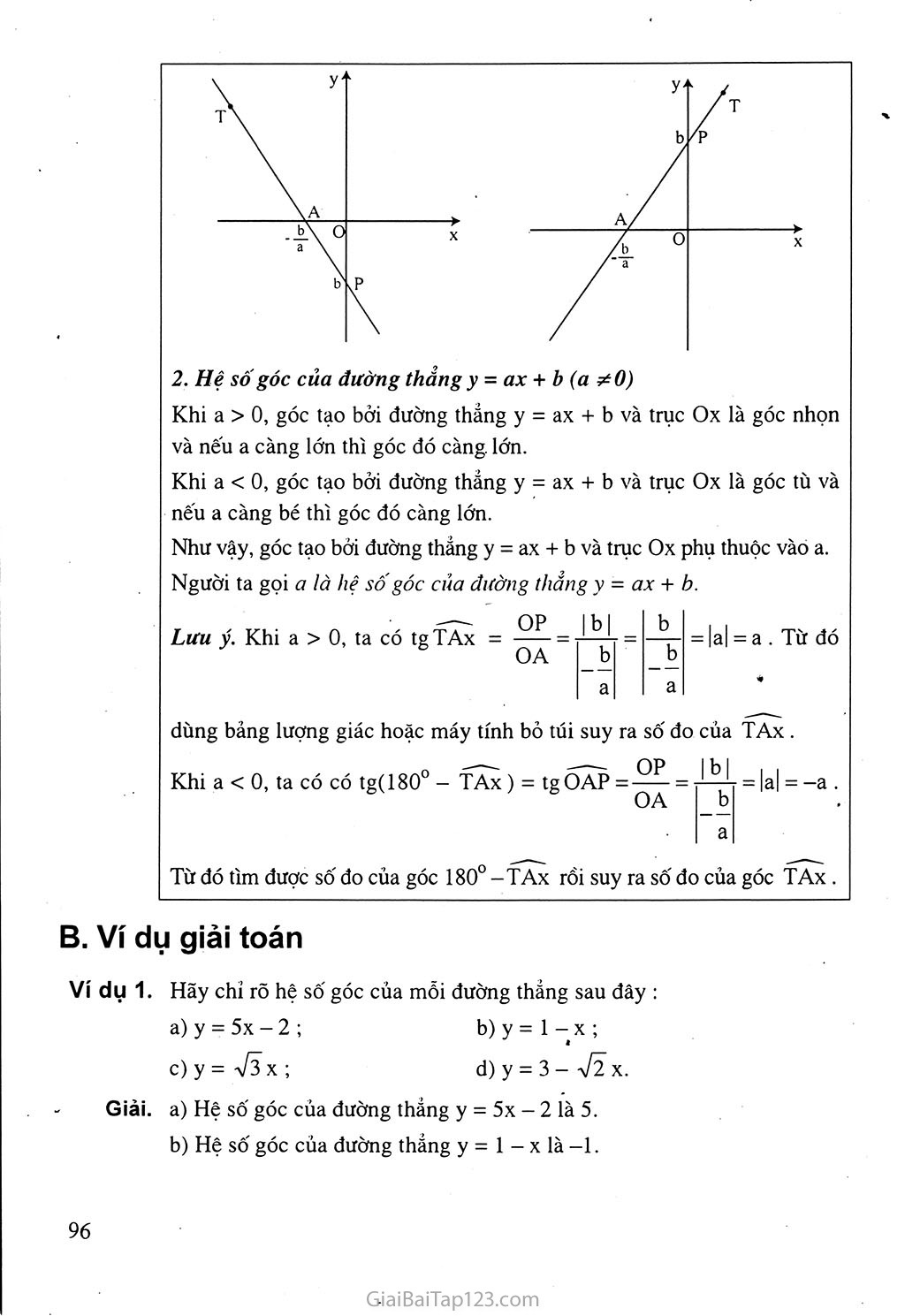 Giải toán 9 Bài 5. Hệ số góc của đường thẳng y = ax + b (a khác 0)
