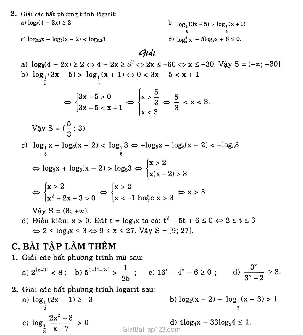 Bài 6. Bất phương trình mũ và bất phương trình lôgarit trang 2