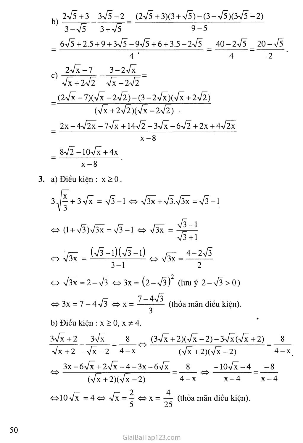 Bài 7. Biến đổi đơn giản biểu thức chứa căn thức bậc hai (tiếp theo) trang 9