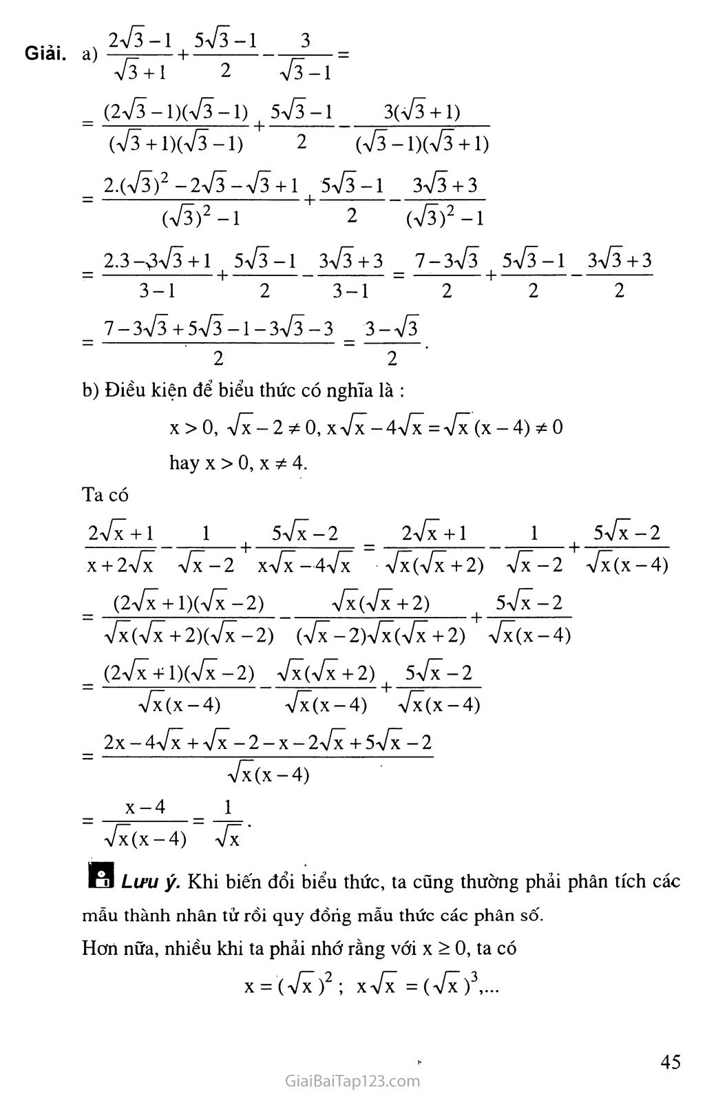 Bài 7. Biến đổi đơn giản biểu thức chứa căn thức bậc hai (tiếp theo) trang 4