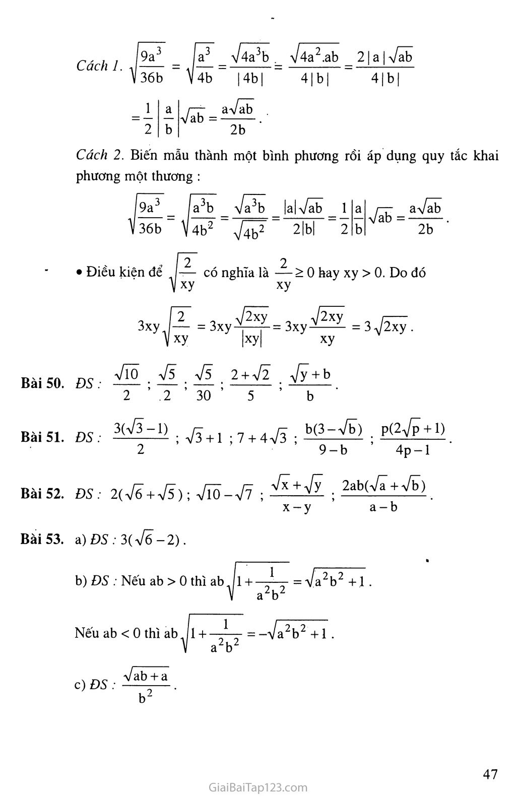 Bài 7. Biến đổi đơn giản biểu thức chứa căn thức bậc hai (tiếp theo) trang 6