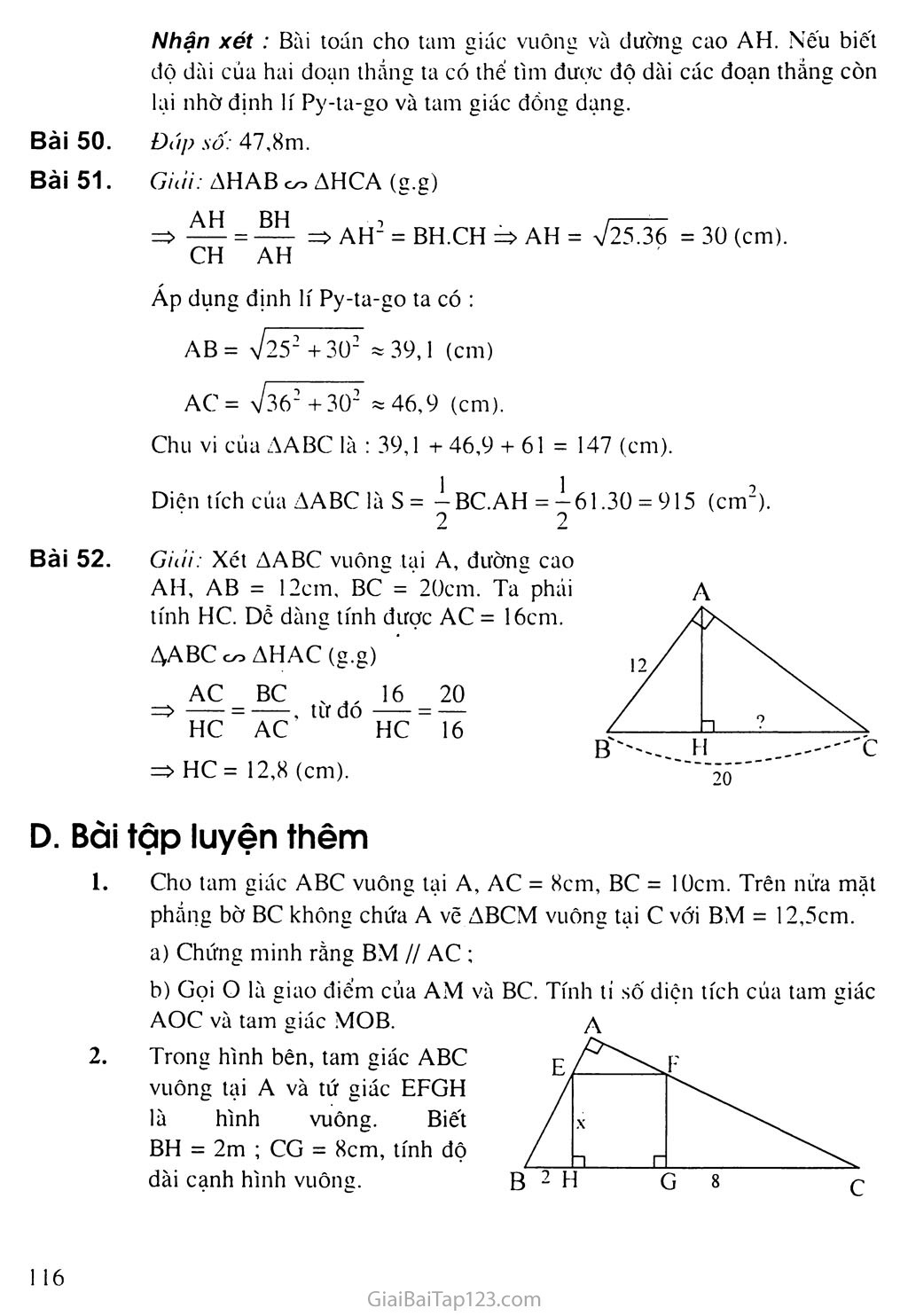 Bài 8. Các trường hợp đồng dạng của tam giác vuông trang 4