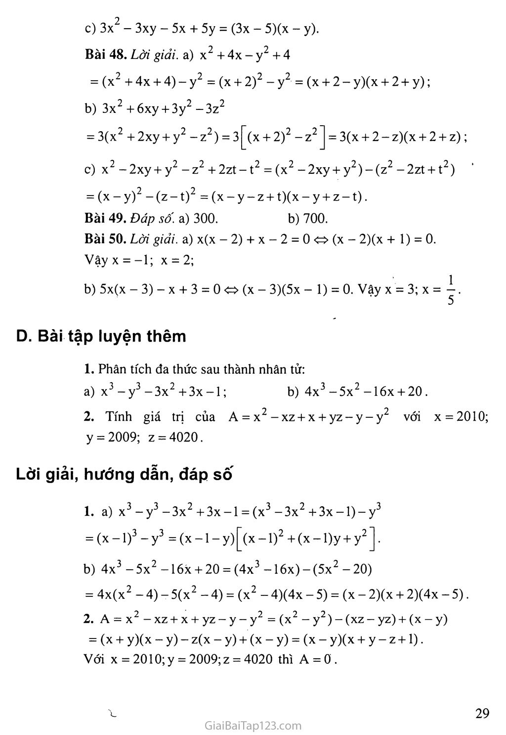 5. Ví dụ 1: Phân tích đa thức x^2 + y^2 - z^2 + 2xy - 2z - 1 thành nhân tử bằng phương pháp nhóm hạng tử.