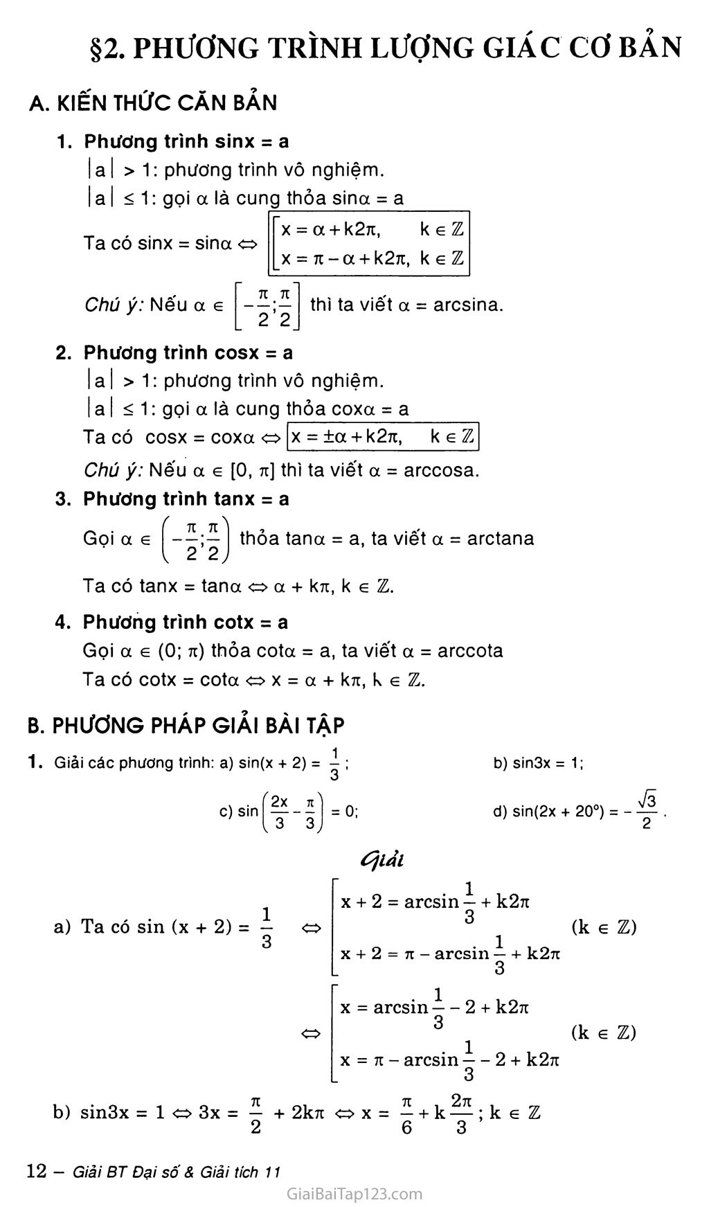 Bài 2. Phương trình lượng giác cơ bản trang 1