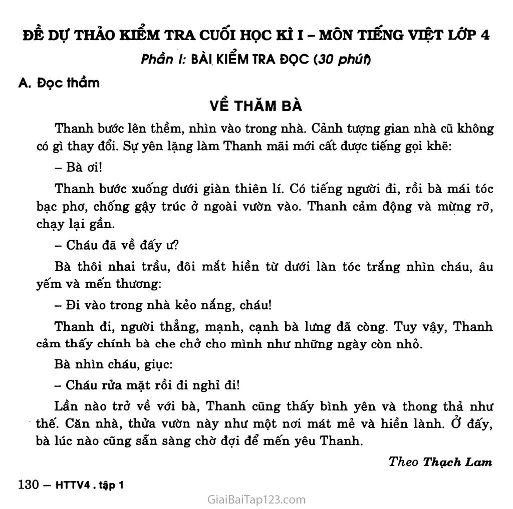 Đề Dự Thảo Kiểm Tra Cuối Học Kì I - Môn Tiếng Việt Lớp 4 trang 1