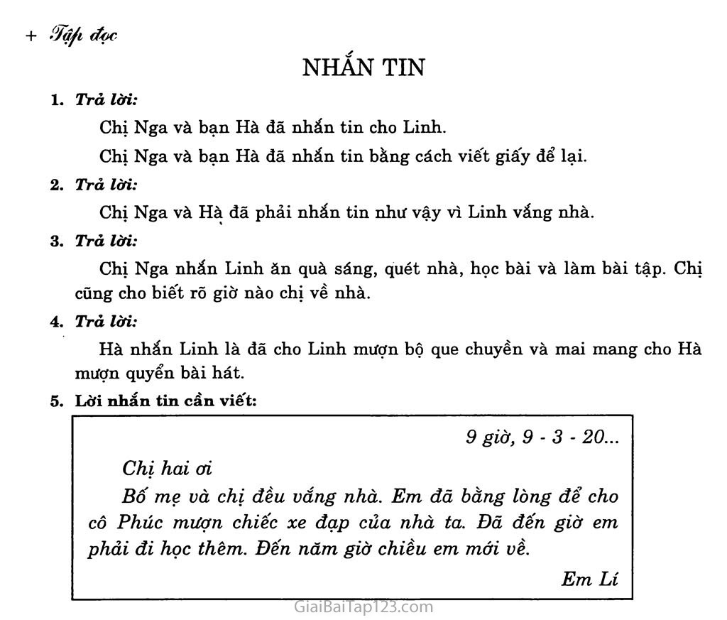 Tập đọc: Nhắn tin trang 1