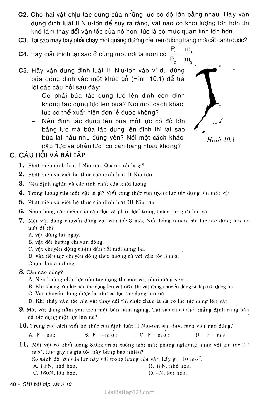 Bài 10: Ba định luật Niu-tơn trang 3