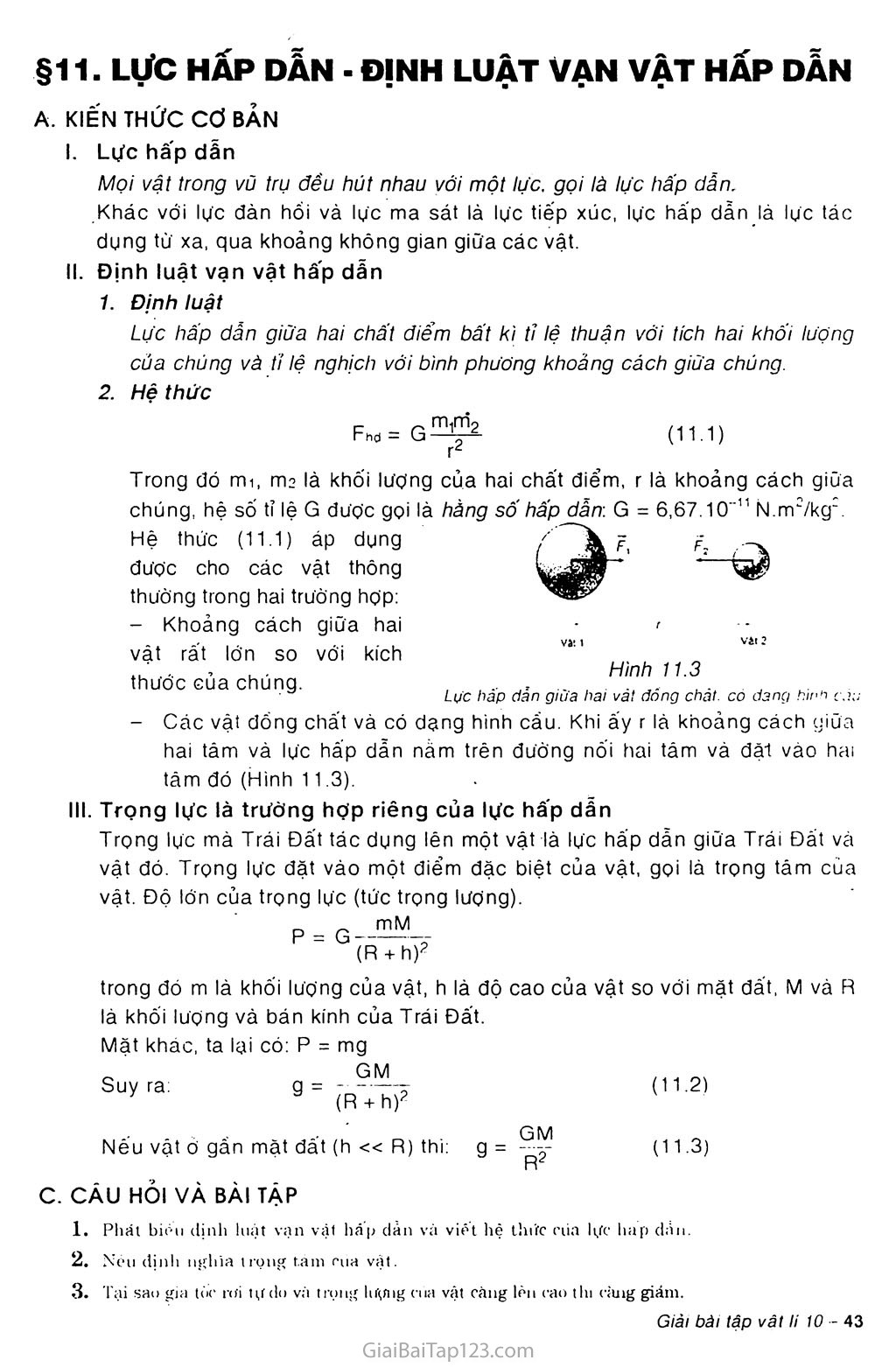 Bài 11: Lực hấp dẫn. Định luật vạn vật hấp dẫn trang 1