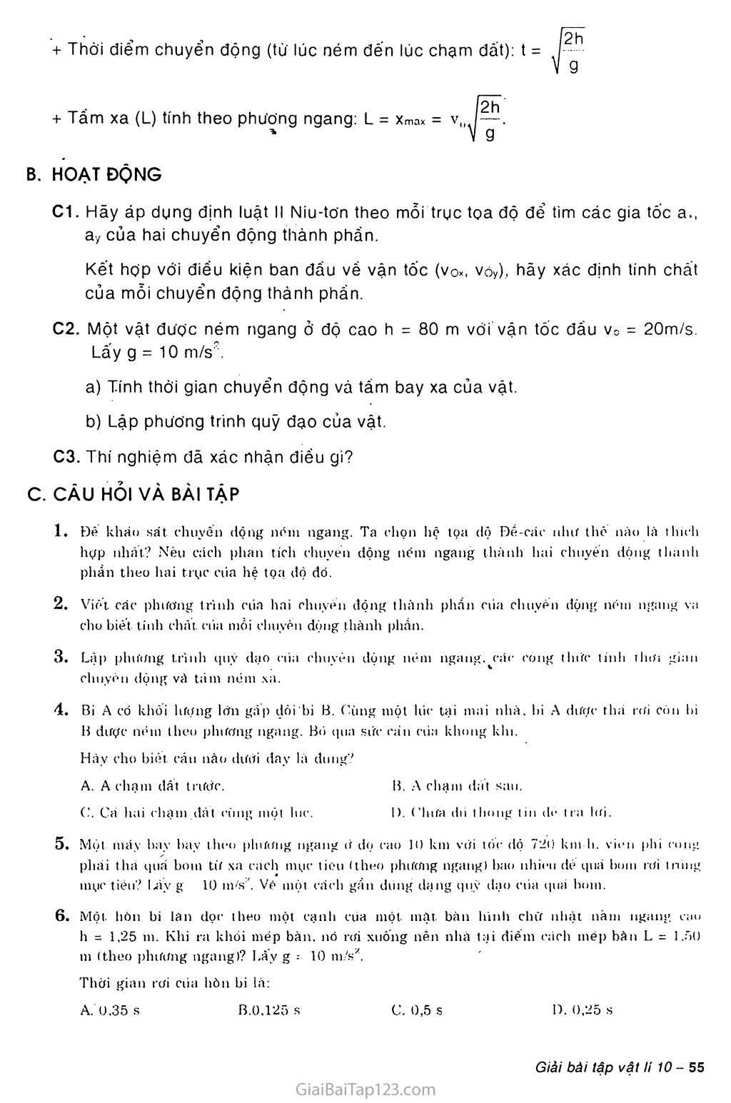 Bài 15: Bài toán về chuyển động ném ngang trang 2