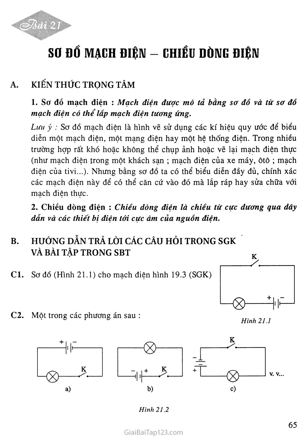 Bài 21: Sơ đồ mạch điện - Chiều dòng điện trang 1